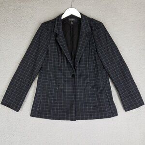 Investments Blazer Jacket Women's Large Black Checkered Stretch Career Office